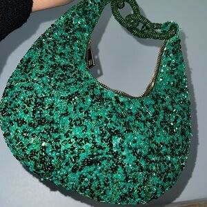 Viral ZARA Beaded and embellished deep green and black evening purse NWT